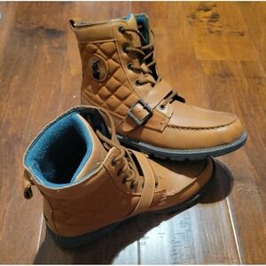 Polo Ralph Lauren Men's Tan Quilted Leather Buckle Lace Up Boots